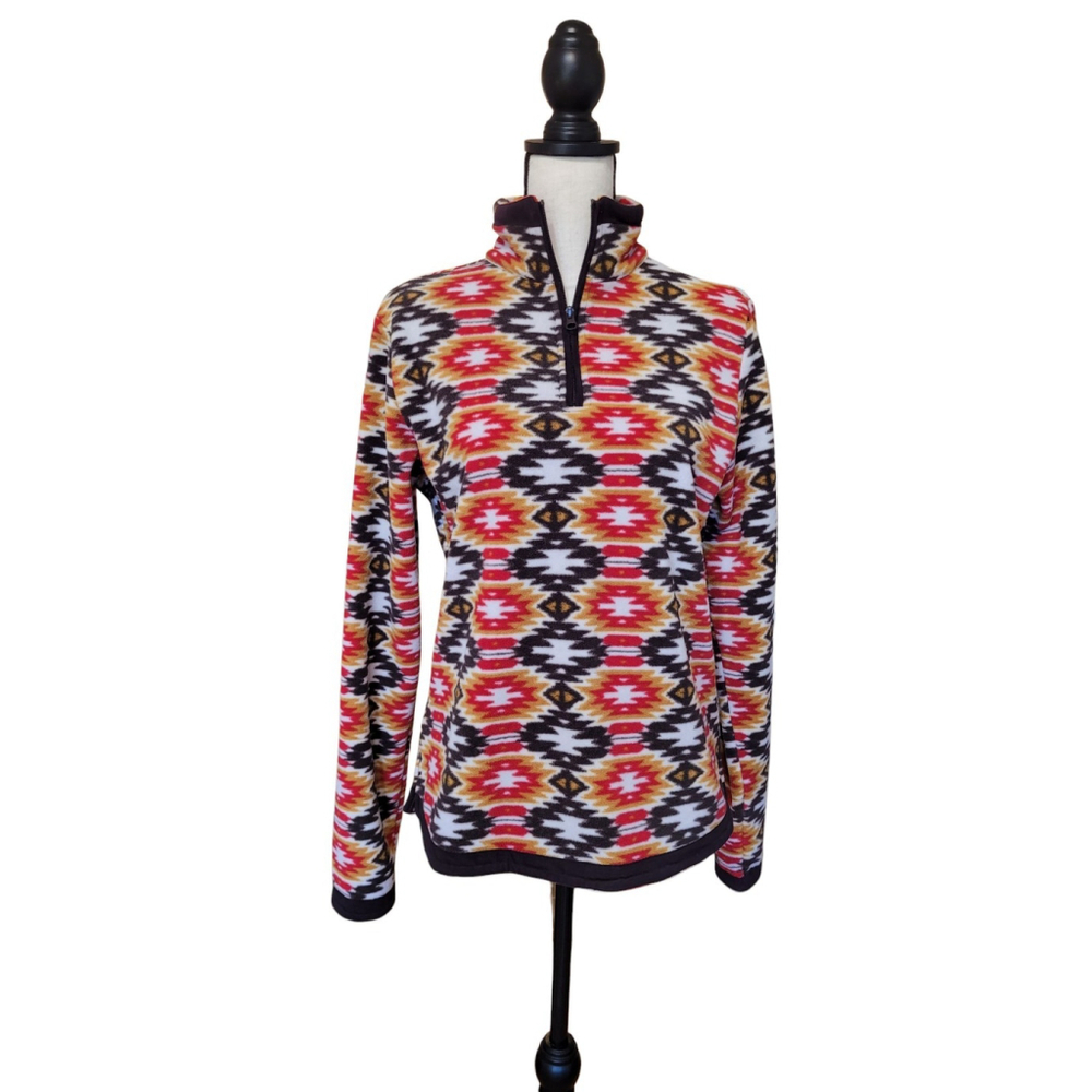 Outback Trading Company Southwestern Print Quarter Zip Bella Henley Pullover MD - Picture 3 of 11